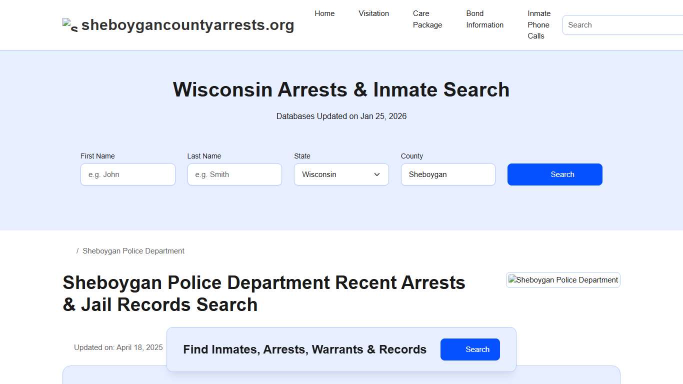Sheboygan Police Department, WI Arrests, Records, Jail Roster Lookup